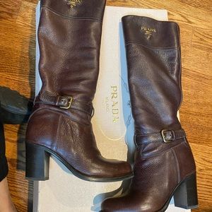 Prada authentic brown knee high boot in box like new